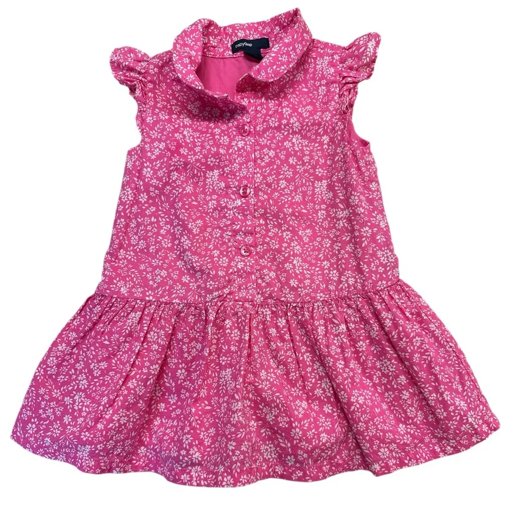 Baby Gap Ditsy Floral Ruffles Cap Sleeve Half-placket Dress Preowned 18-24 M